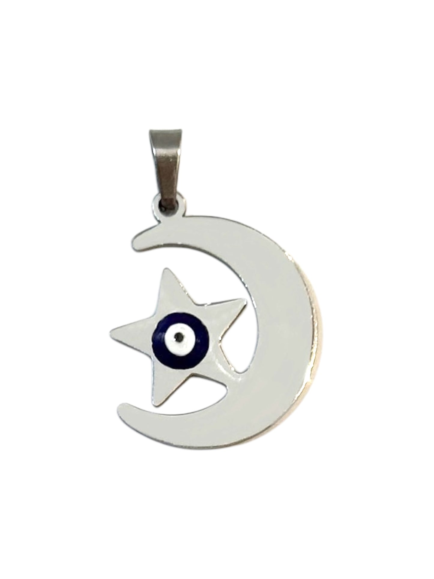 #Ojo Turco Luna y Estrella Plateado