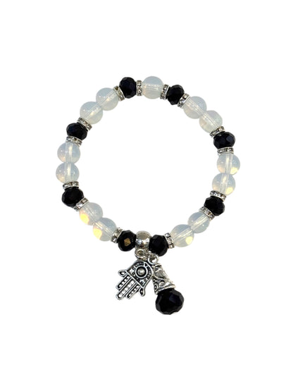 Pulsera Elasticada #Piedra luna multicolor con colgante