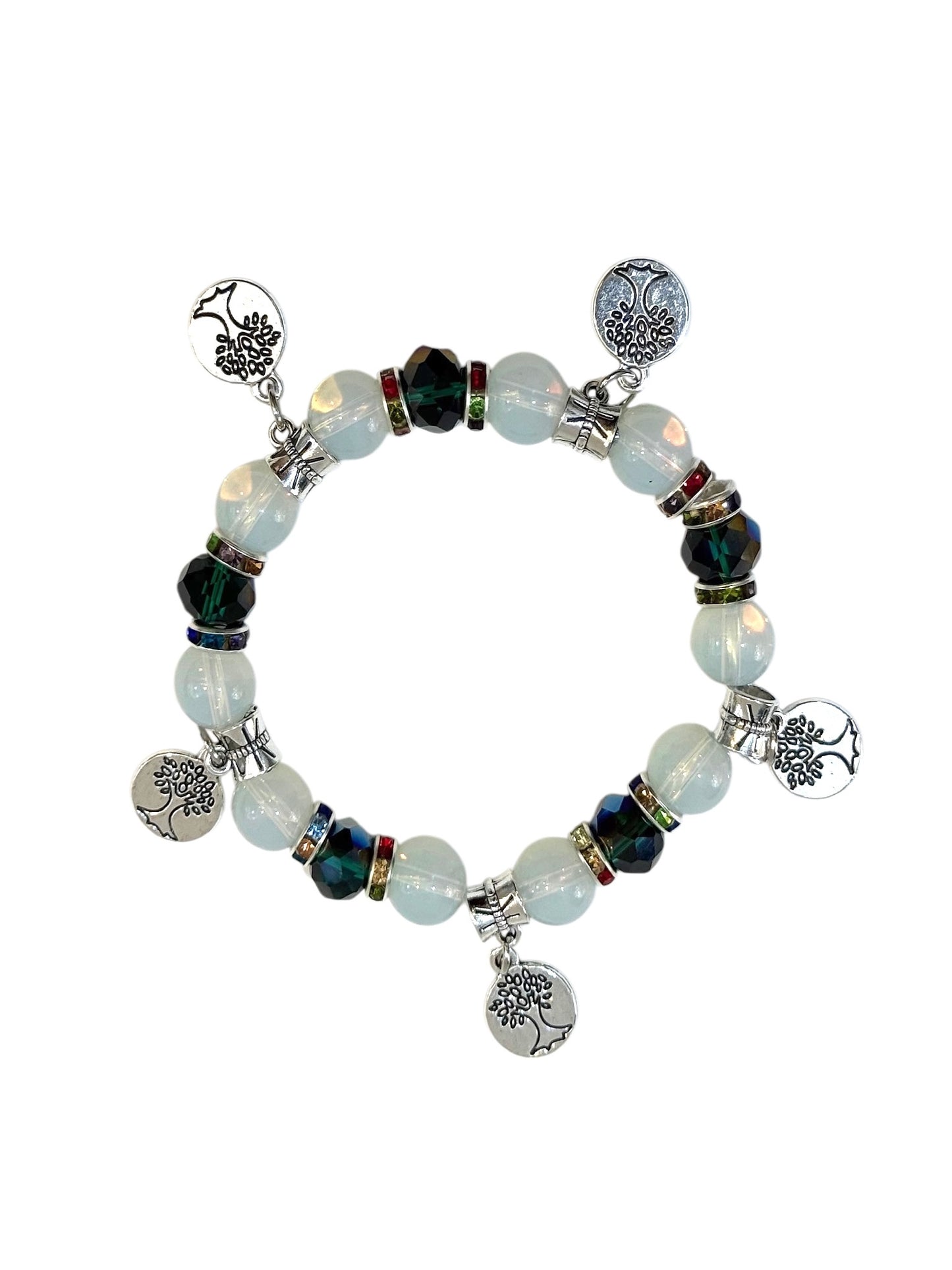Pulsera Elasticada #Piedra luna 5 colgantes