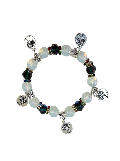 Pulsera Elasticada #Piedra luna 5 colgantes