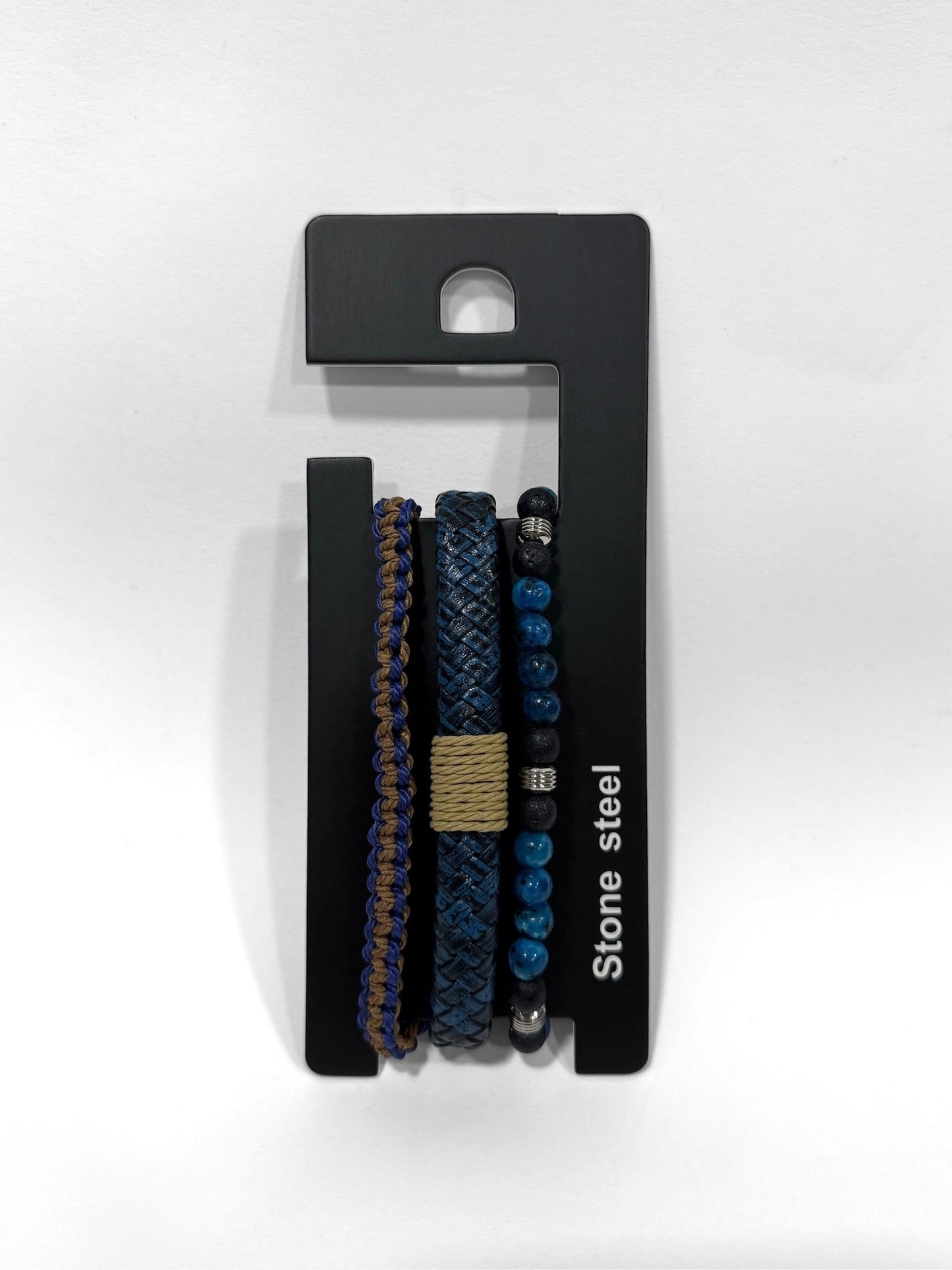 Pulsera combi de cuero y piedras para hombre #5055