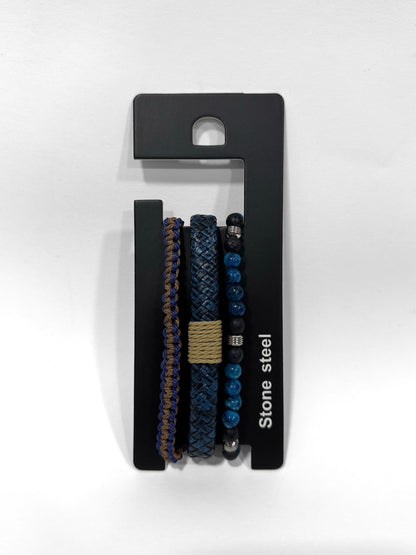 Pulsera combi de cuero y piedras para hombre #5055