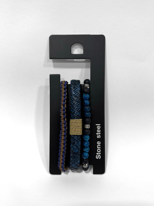 Pulsera combi de cuero y piedras para hombre #5055