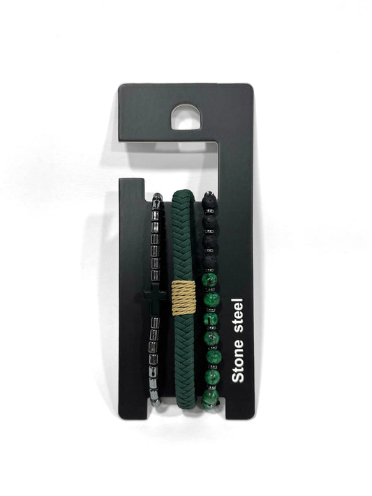 Pulsera combi de cuero y piedras para hombre #5052