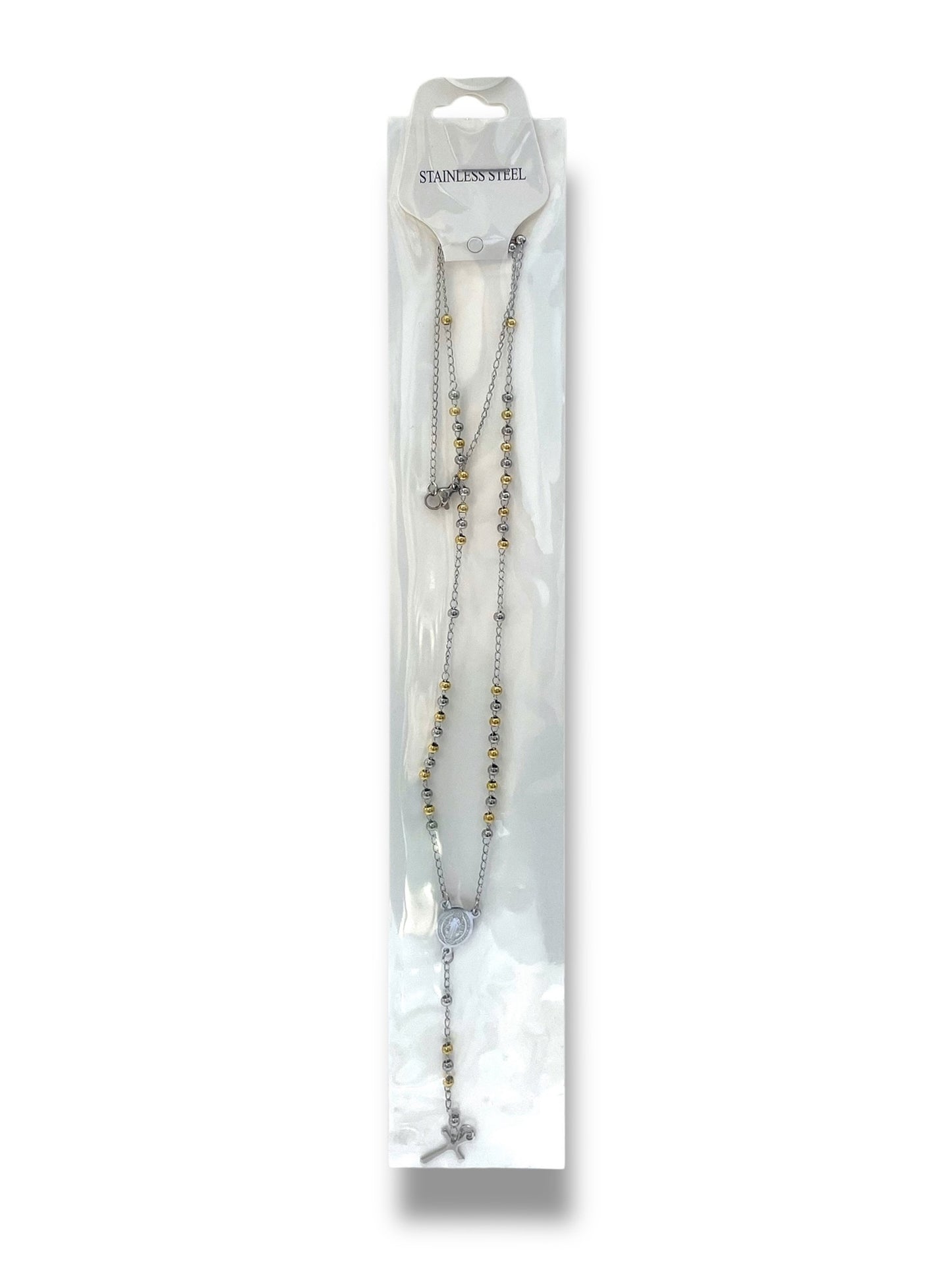 #1265 Collar Rosario_Plateado&Dorado 3mm