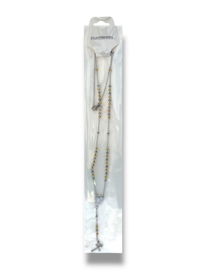 #1265 Collar Rosario_Plateado&Dorado 3mm
