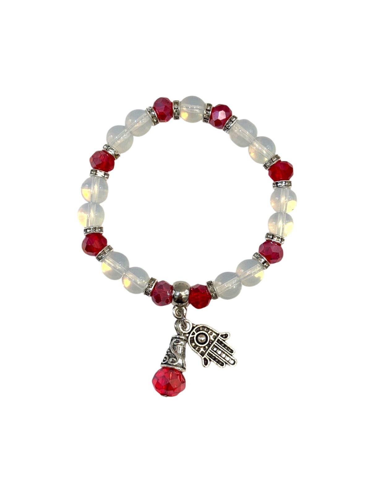 Pulsera Elasticada #Piedra luna multicolor con colgante