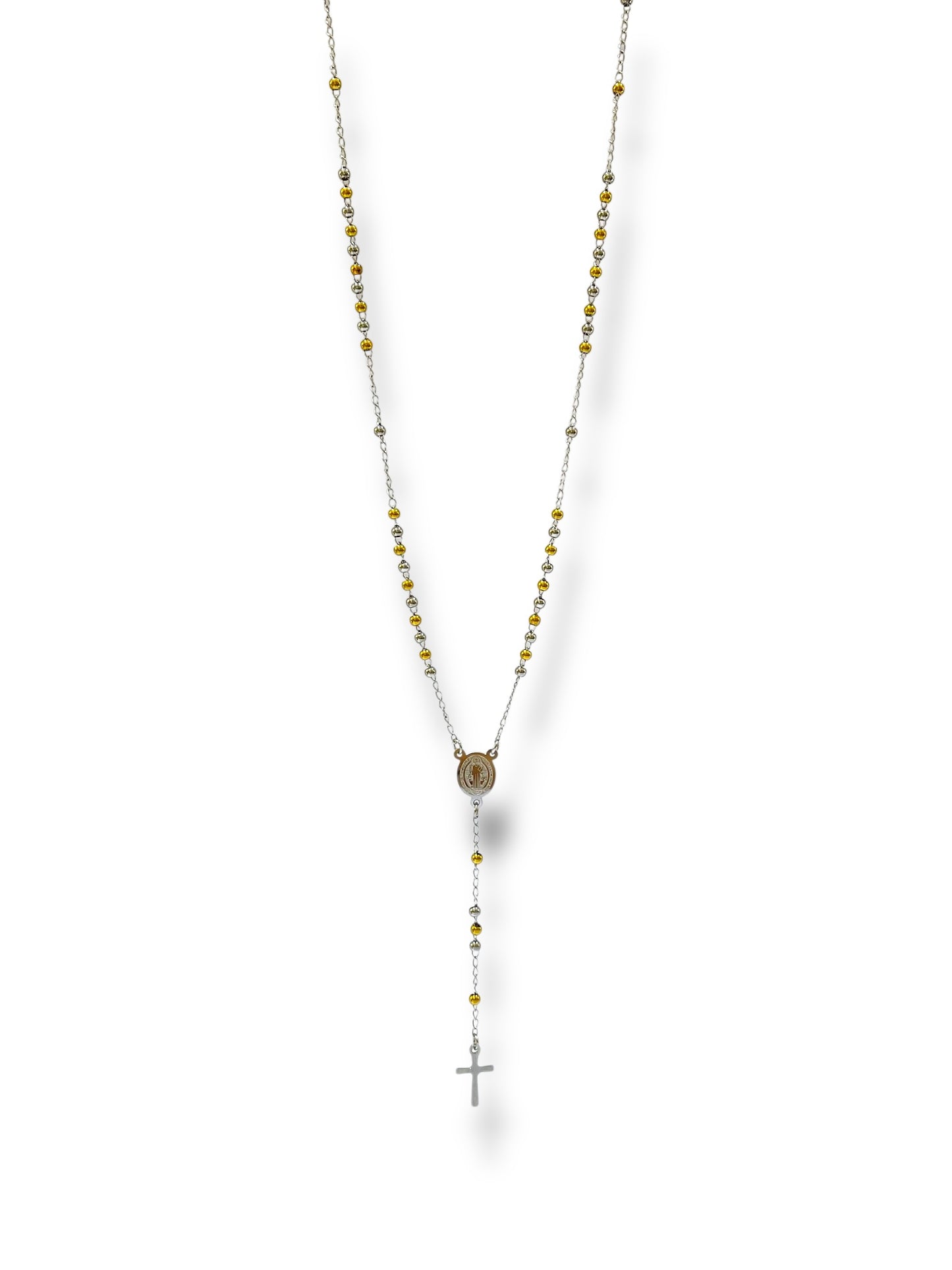 #1265 Collar Rosario_Plateado&Dorado 3mm