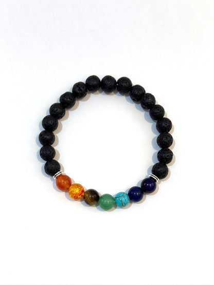 Pulsera Elasticada #Piedra volcánica 7 chakras