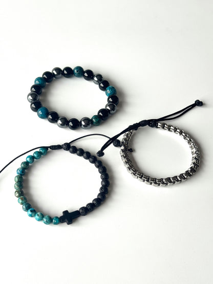 Pulsera combi de acero y piedras para hombre #1259