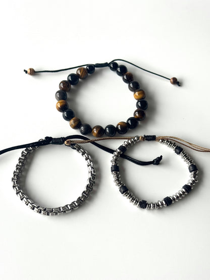 Pulsera combi de acero y piedras para hombre #1250
