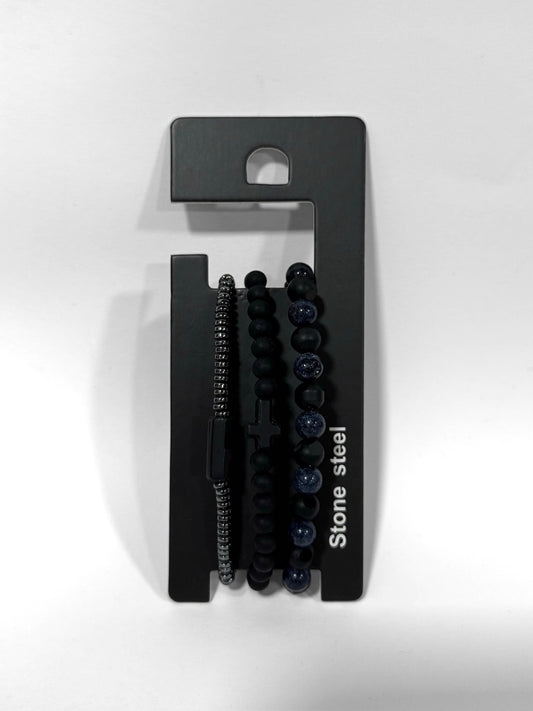 Pulsera combi de cuero y piedras para hombre #5060