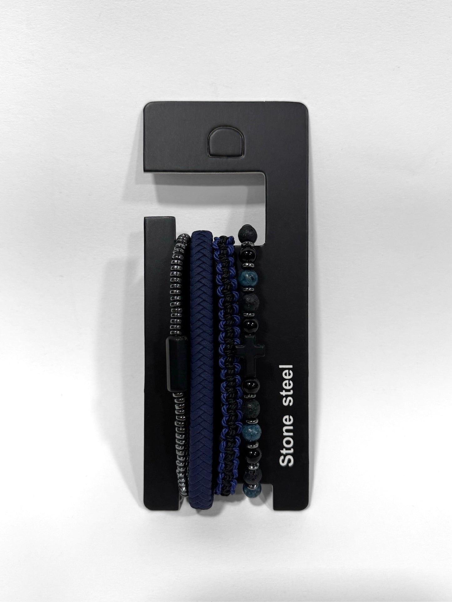 Pulsera combi de cuero y piedras para hombre #5062