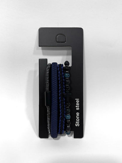 Pulsera combi de cuero y piedras para hombre #5062