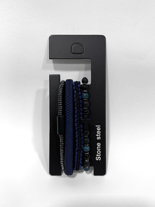 Pulsera combi de cuero y piedras para hombre #5062