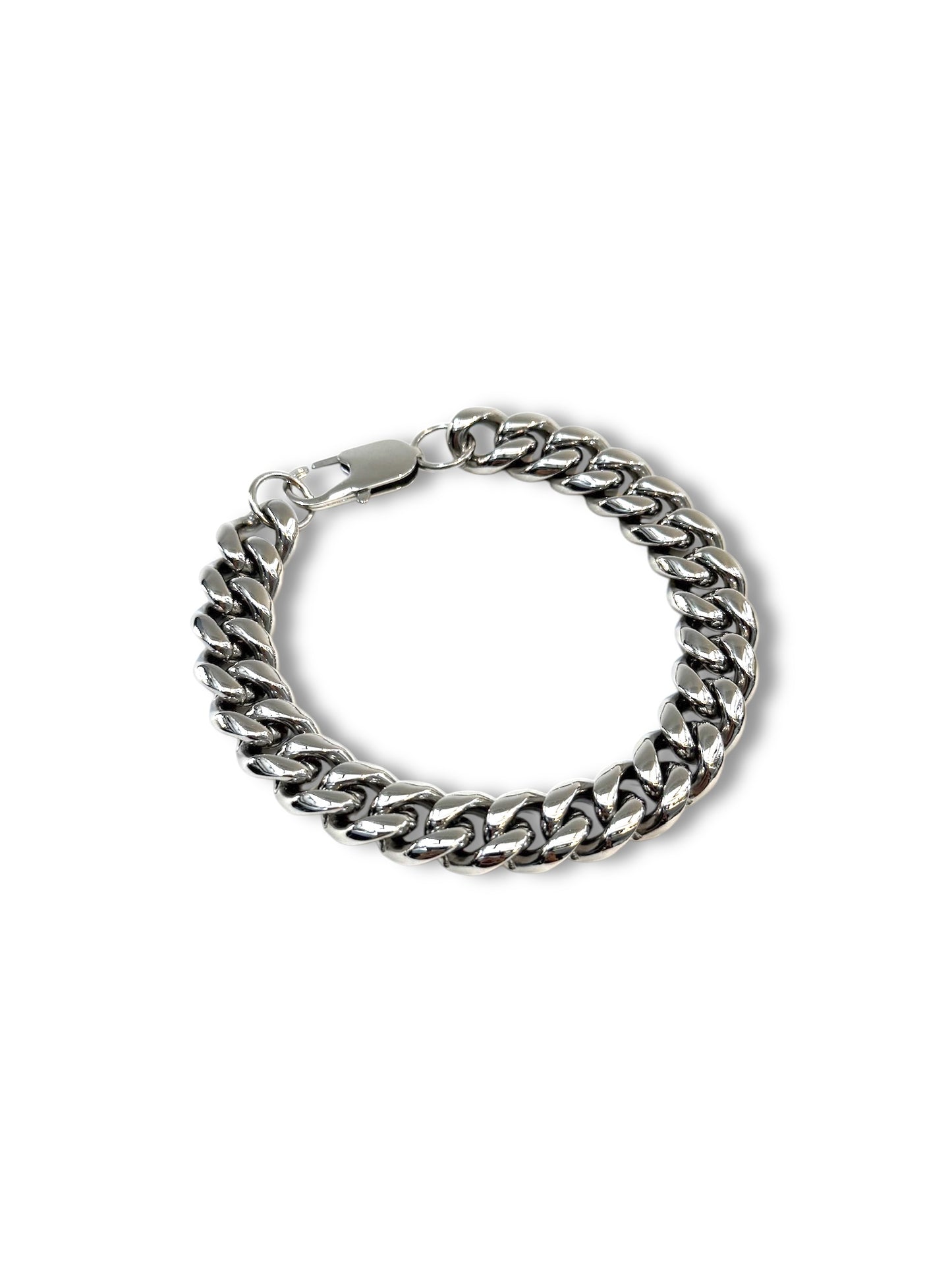 Pulsera de cadena de acero modelo #62_cubano plateado 12mm H-1