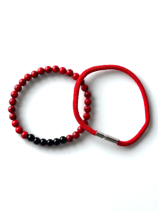 Pulsera roja para hombre #3 imán plateado