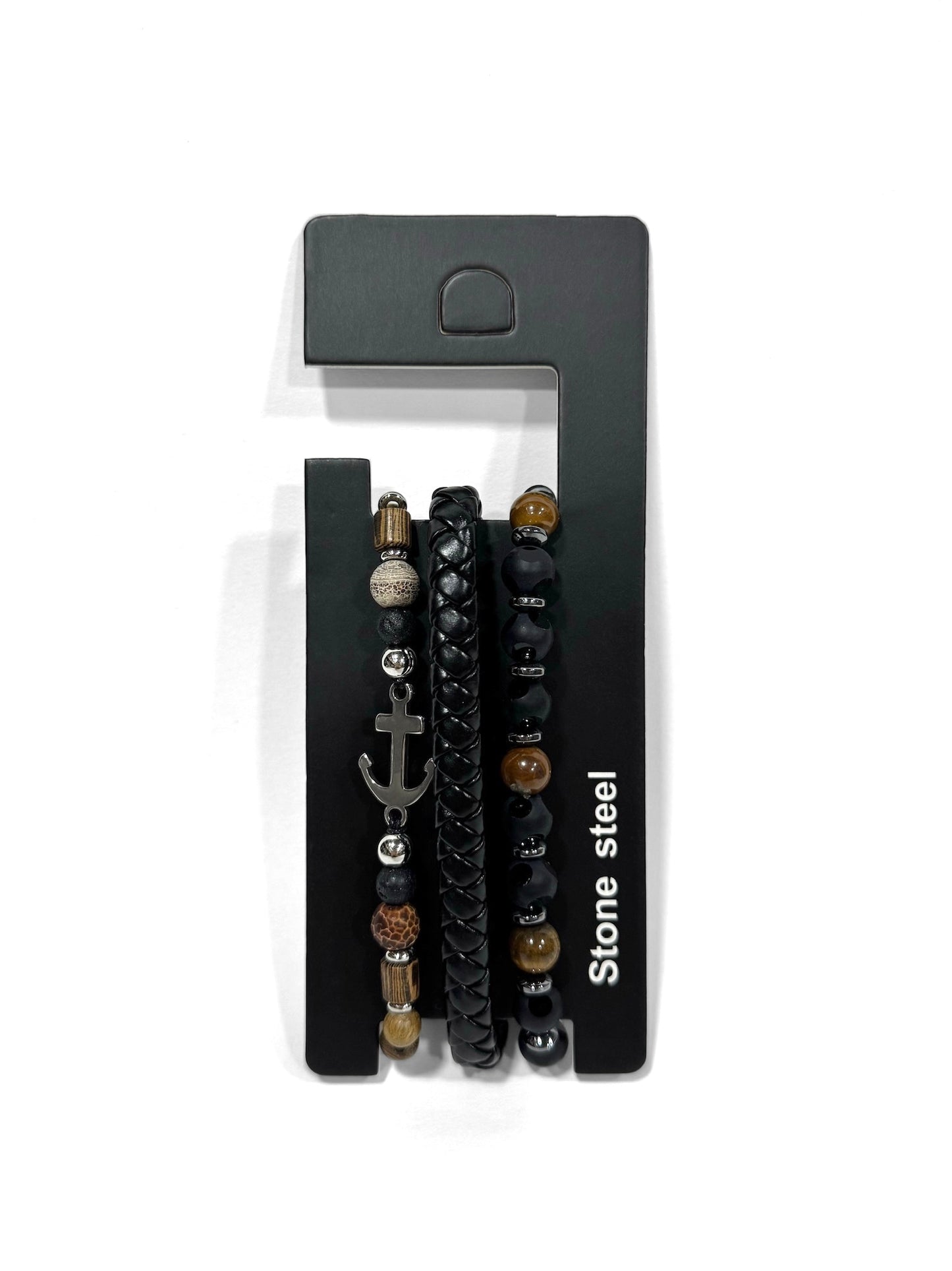 Pulsera combi de cuero y piedras para hombre #5054