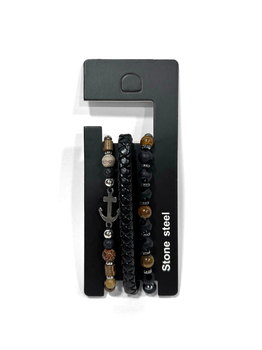 Pulsera combi de cuero y piedras para hombre #5054