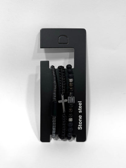 Pulsera combi de cuero y piedras para hombre #5053