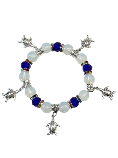 Pulsera Elasticada #Piedra luna 5 colgantes