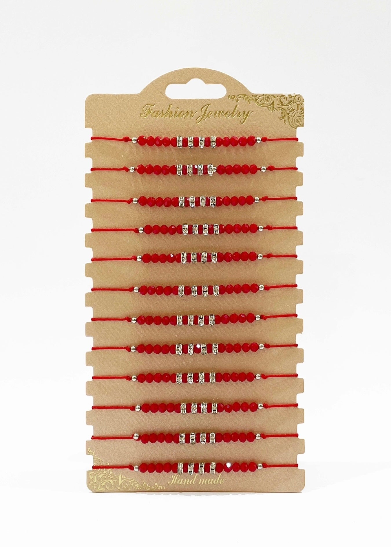 Pulsera roja con mostacillas strass