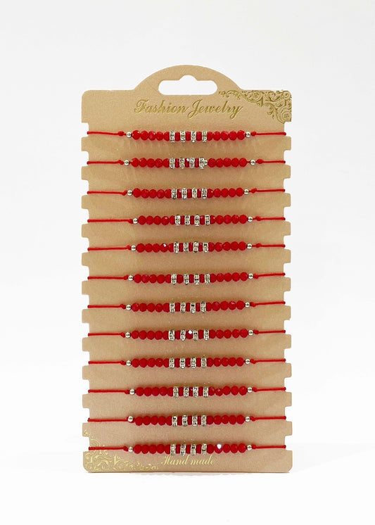 Pulsera roja con mostacillas strass