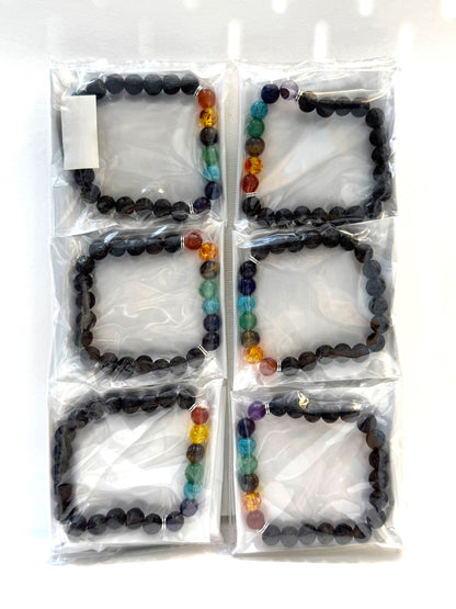 Pulsera Elasticada #Piedra volcánica 7 chakras