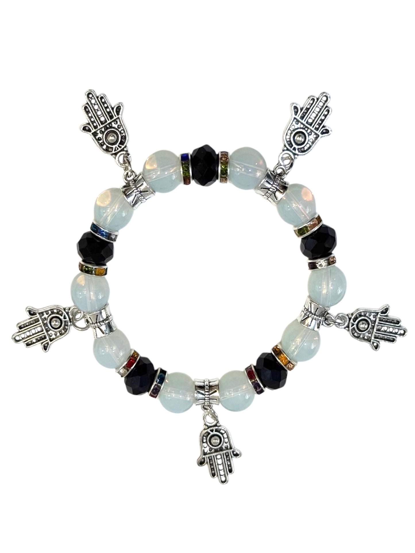 Pulsera Elasticada #Piedra luna 5 colgantes