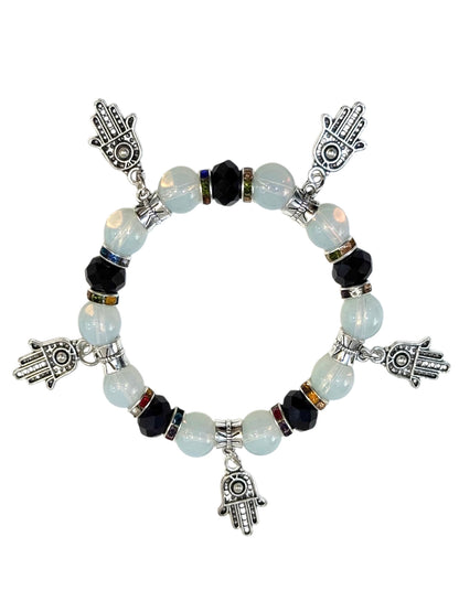 Pulsera Elasticada #Piedra luna 5 colgantes