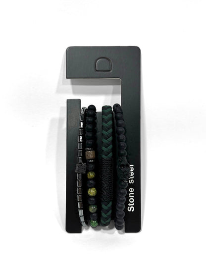 Pulsera combi de cuero y piedras para hombre #5061