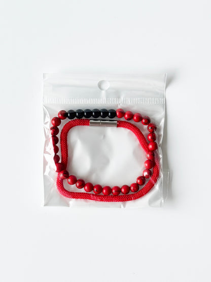 Pulsera roja para hombre #3 imán plateado