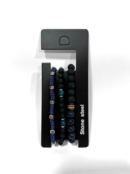 Pulsera combi de cuero y piedras para hombre #5056