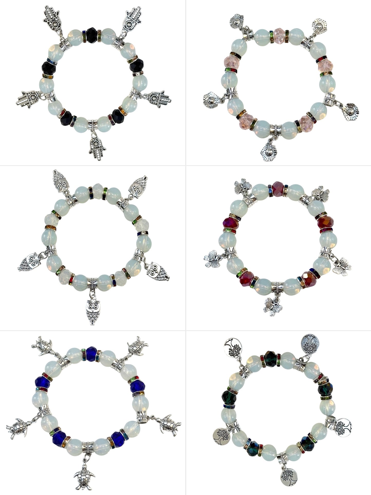 Pulsera Elasticada #Piedra luna 5 colgantes