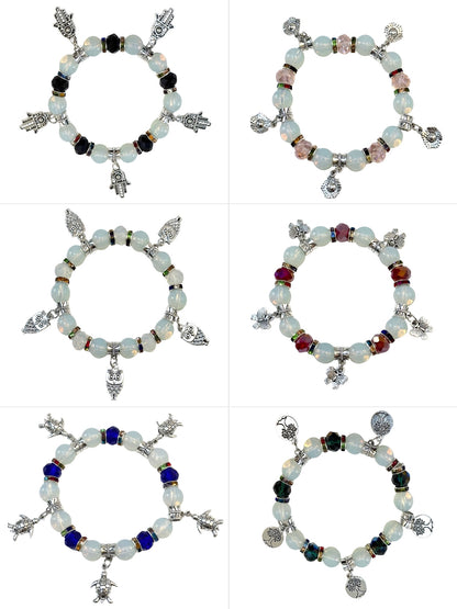 Pulsera Elasticada #Piedra luna 5 colgantes