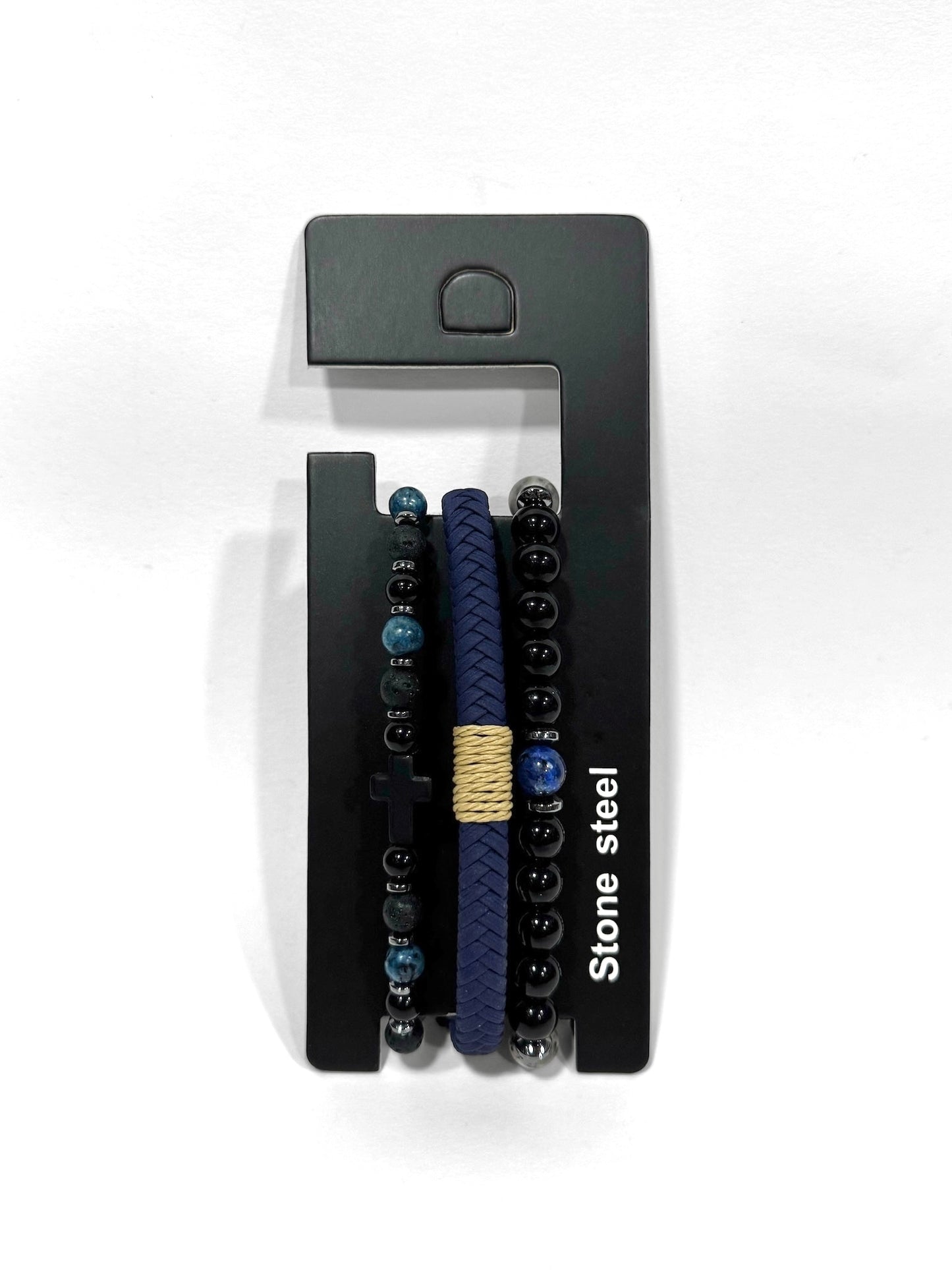 Pulsera combi de cuero y piedras para hombre #5058