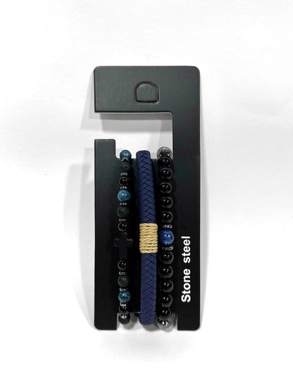 Pulsera combi de cuero y piedras para hombre #5058