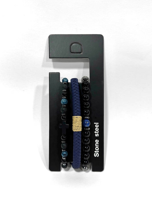 Pulsera combi de cuero y piedras para hombre #5058