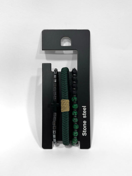 Pulsera combi de cuero y piedras para hombre #5052