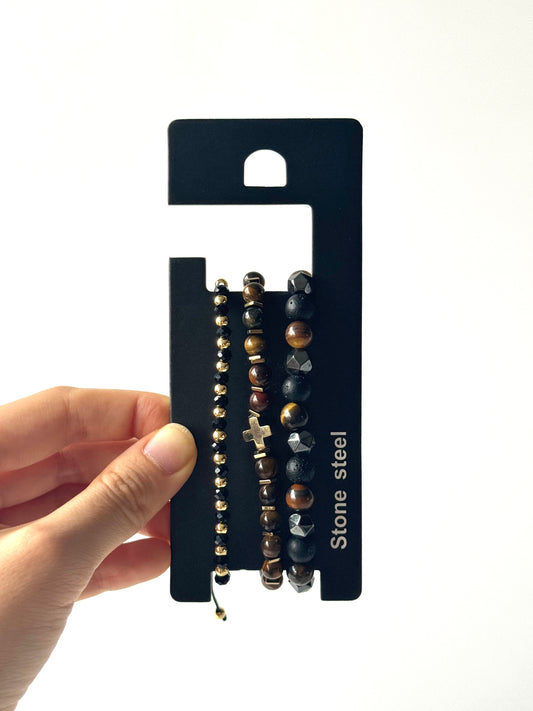 Pulsera combi de acero y piedras para hombre #1257