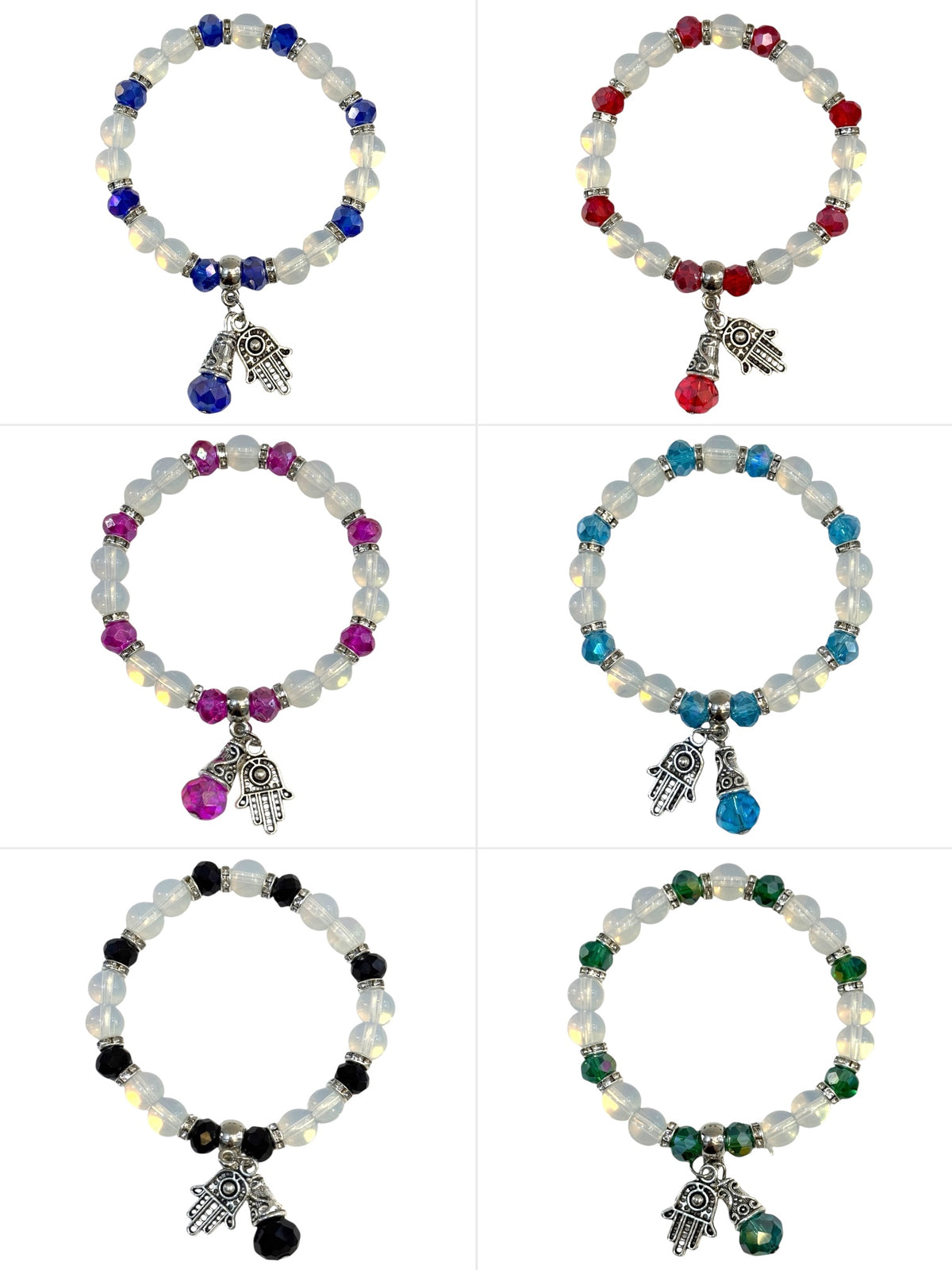 Pulsera Elasticada #Piedra luna multicolor con colgante