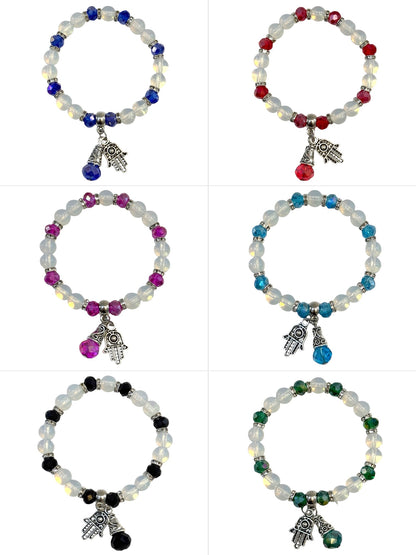Pulsera Elasticada #Piedra luna multicolor con colgante