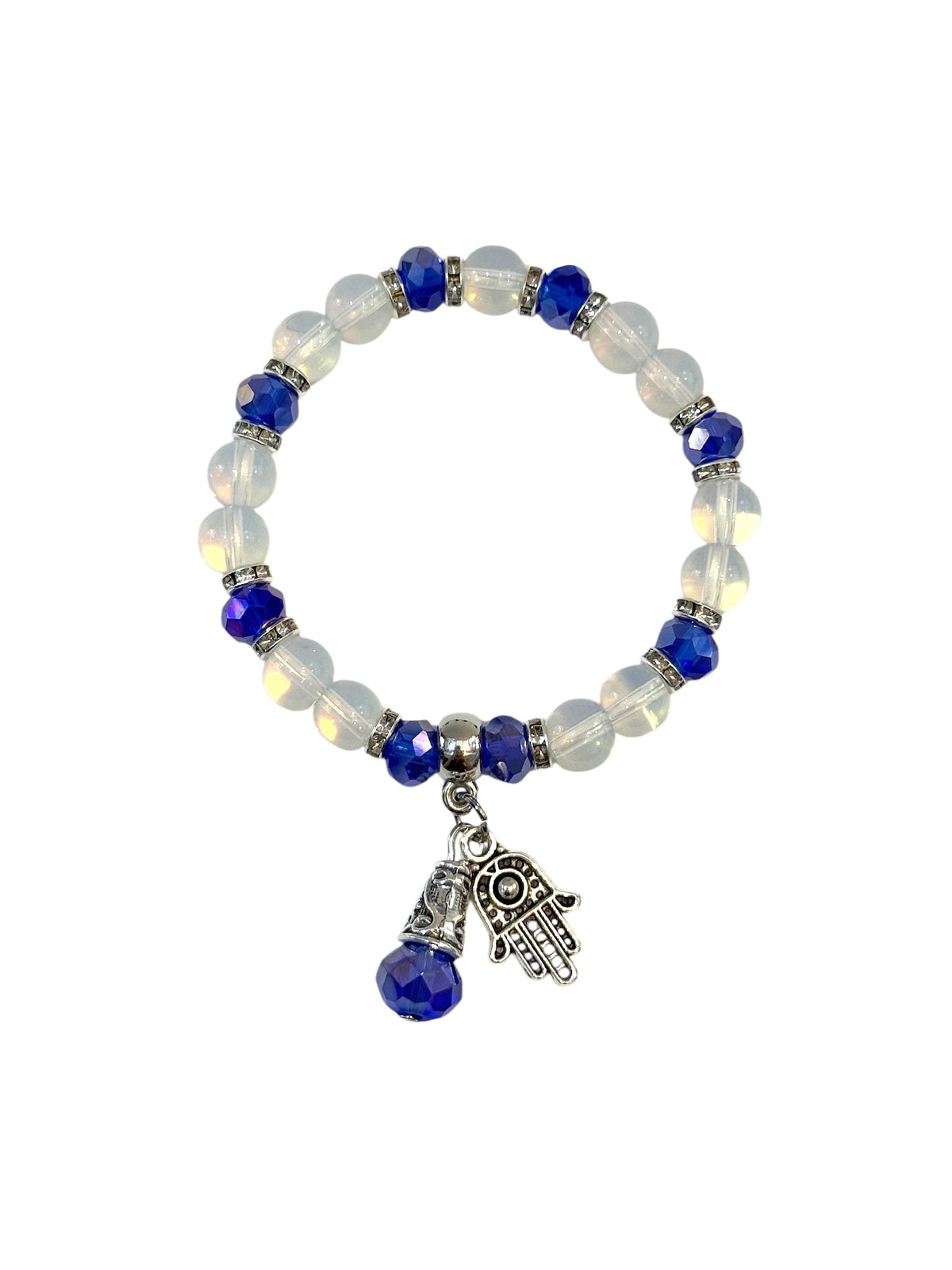 Pulsera Elasticada #Piedra luna multicolor con colgante