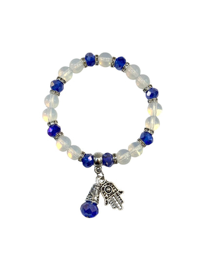 Pulsera Elasticada #Piedra luna multicolor con colgante