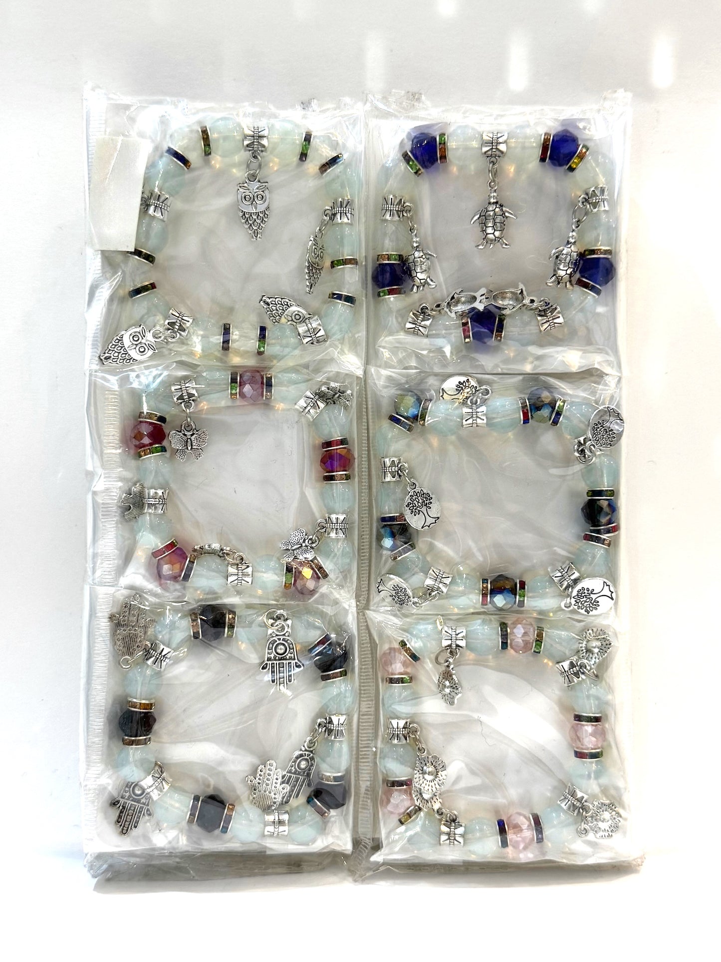 Pulsera Elasticada #Piedra luna 5 colgantes