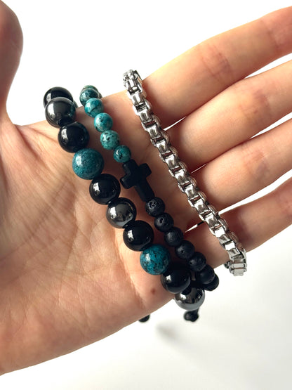 Pulsera combi de acero y piedras para hombre #1259