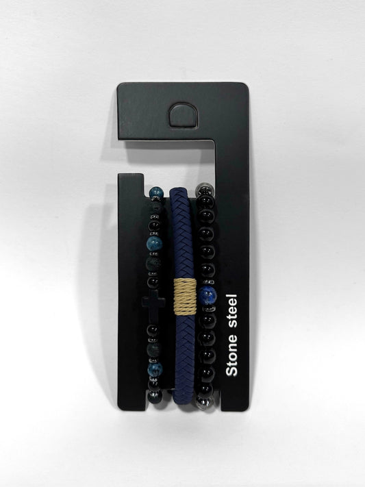 Pulsera combi de cuero y piedras para hombre #5058