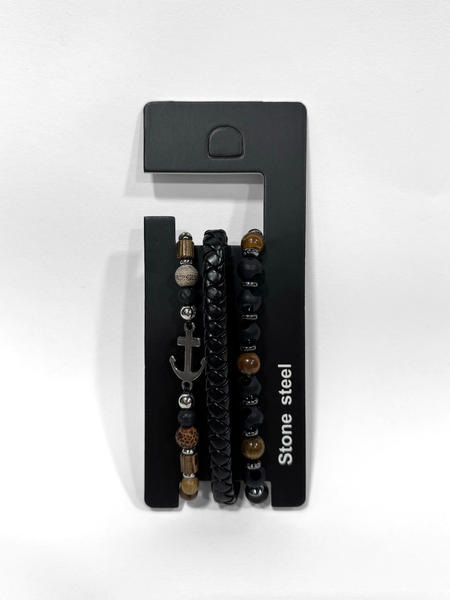 Pulsera combi de cuero y piedras para hombre #5054