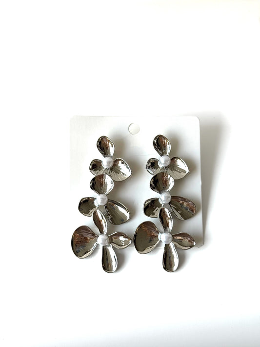 Aros de fantasía flores #1022 plateado