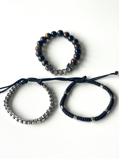Pulsera combi de acero y piedras para hombre #1244